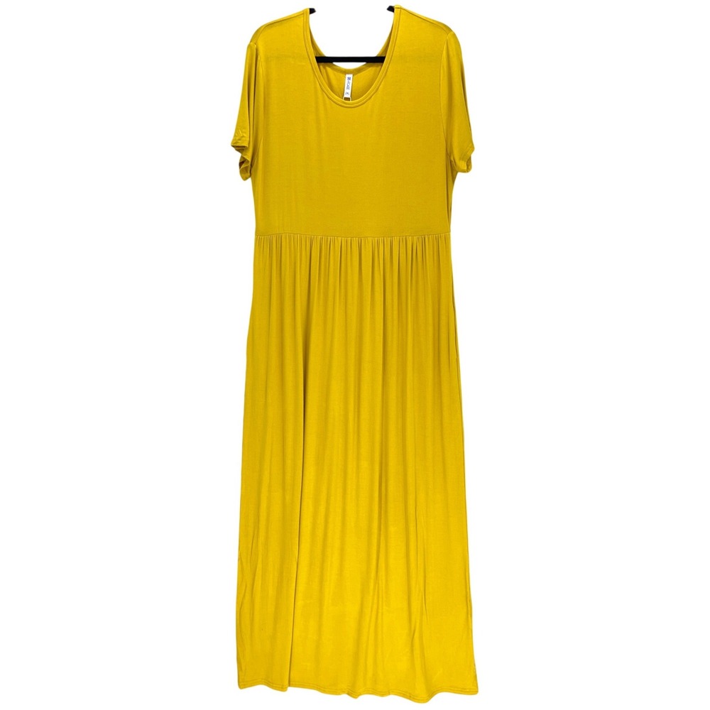 NWT Mustard Yellow Maxi Dress 2XL Short Sleeve Pocket Empire Waist Plus Curvy